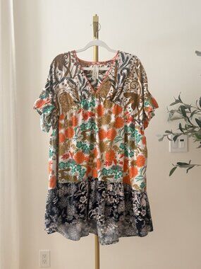 Cally Conway Anthropologie Mixed Print Flannel Sleep Dress | Flutter Sleeve | LP